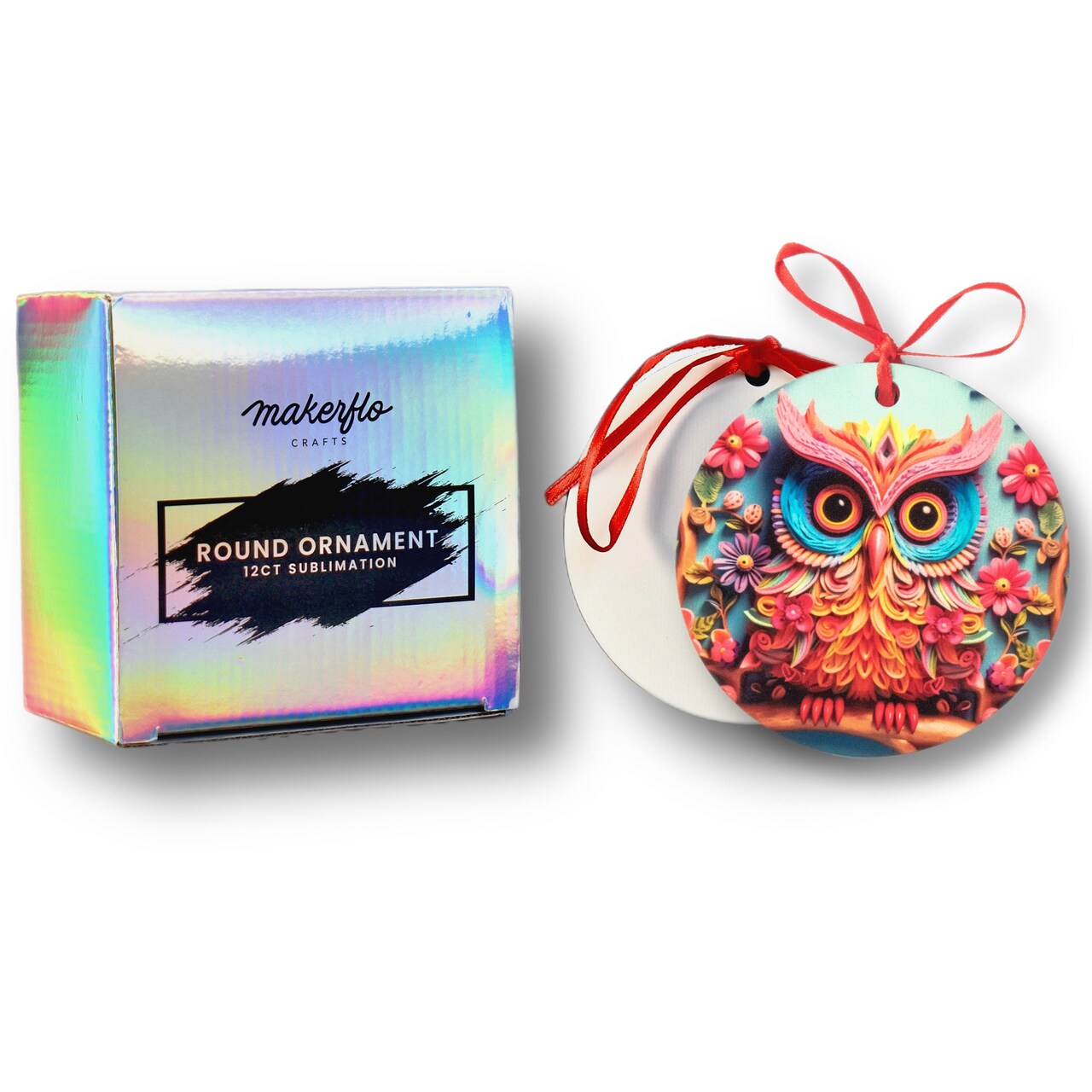 Makerflo Sublimation Round Ornaments Made of Fiber Reinforced Plastic Material with Festive Red String for Easy Hanging, Craft-Ready for DIY Gifts & Personalization - Sublimation